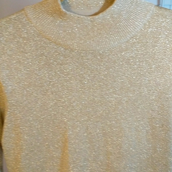 Talbots Silk Blend Pullover Knit Tan/Gold Heather Mock Neck Metallic Size M - Picture 6 of 12